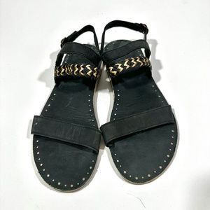 Ugg [ women's 10 ] Strappy Branded Flat Sandals‎ in Off-Black/Grey